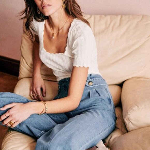 NWT Sezane Anil Jumper - Ecru Ivory Cream French Sweater Knit Top Soft Caus - Picture 4 of 12